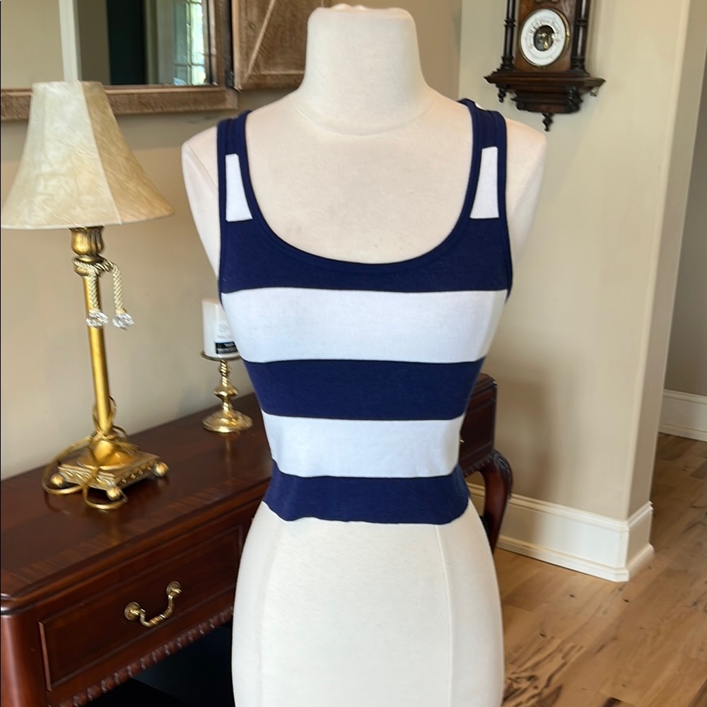 Old Navy Babydoll Tank Blue White Striped